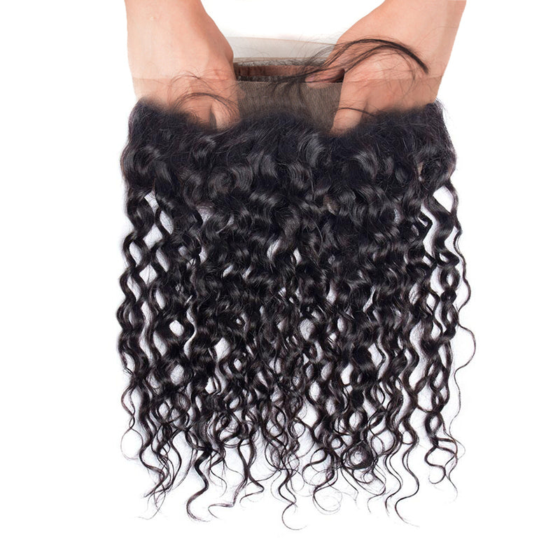 Virgin Hair Water Wave 360 Lace Frontal Closure 22.5x4x2 With Adjustable Strap Medium Brown Lace - 图片 4